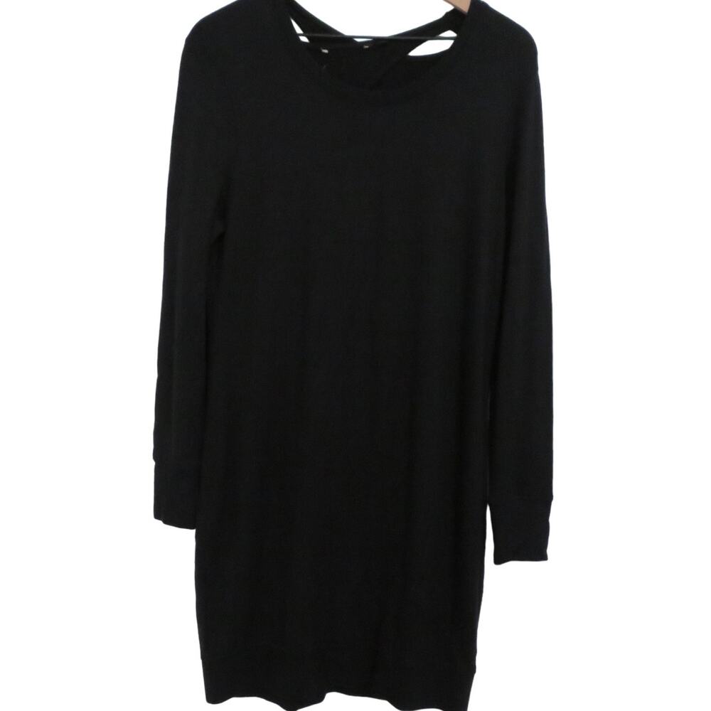 Athleta Womens Sz S Black Nirvana Go To Long Sleeve Soft Stretch Dress Open Back